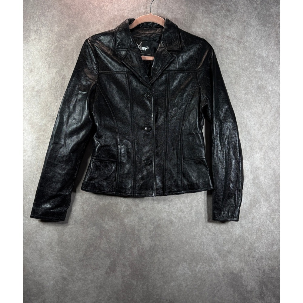 Wilsons Leather Jacket Womens Small Black Maxima Moto Biker Button Front Coat